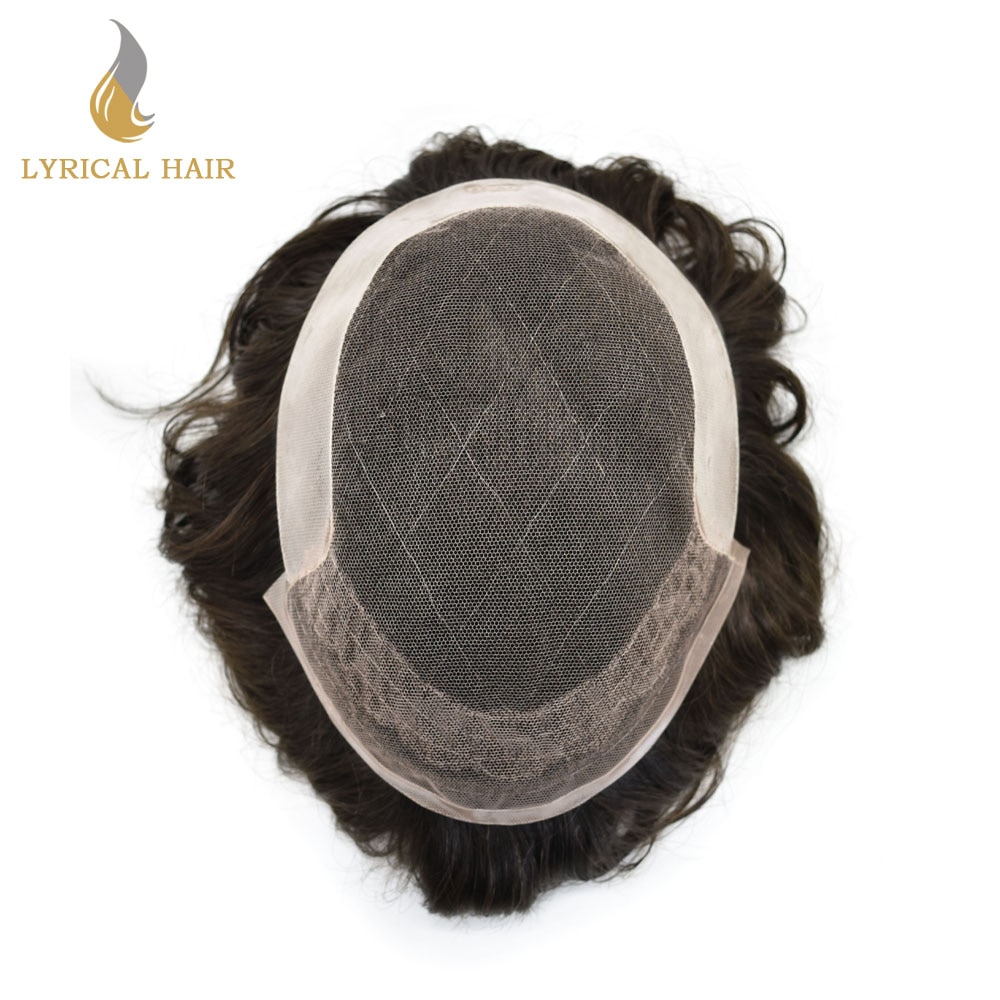 8"x10"Color 1B Natural Black Mens Toupee French Lace Front Hair System Poly Coating Human Hairpiece Transparent Lace Replacemen