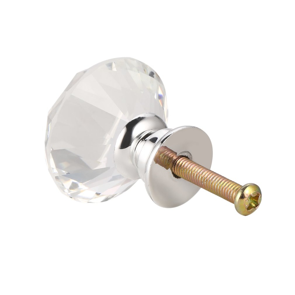 Diamond Clear Crystal Glass Door Pull Drawer Cabinet Furniture Accessory Handle Knob Screw Worldwide