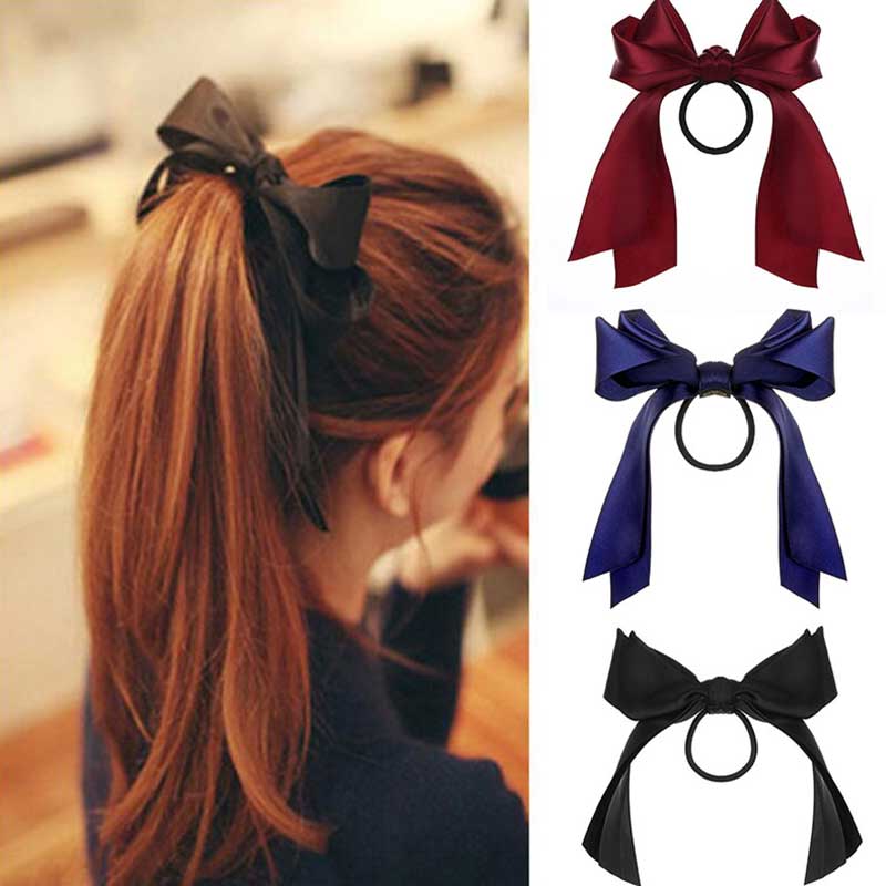 IFMIA Korean Bow-Knot Elastic Hair Bands Accessories Fashion Hair Band Long Ribbon Bow Ponytail Hair Tie Scrunchies Women Girls