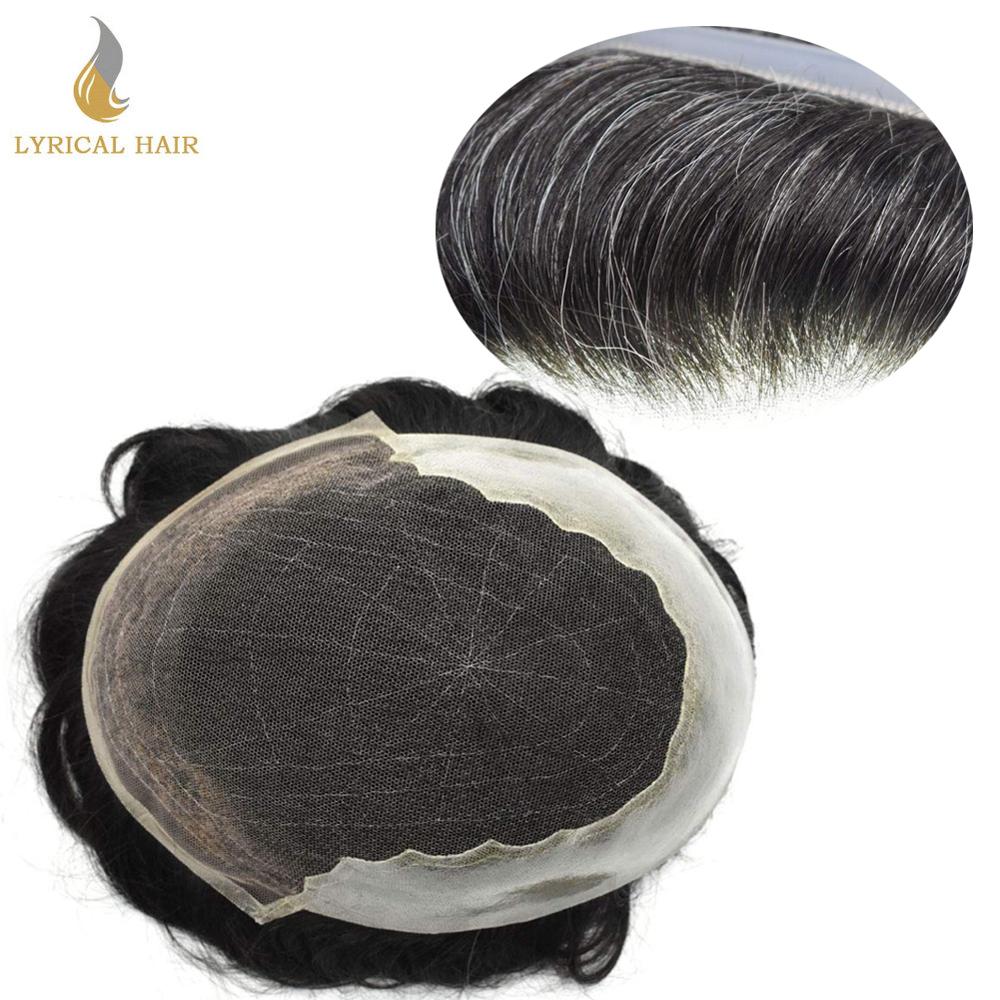 French Lace Front Mens Toupee Hairpieces Clear Poly Skin Pu Hair Replacement System Bleached Knots Natural Hairline Wig