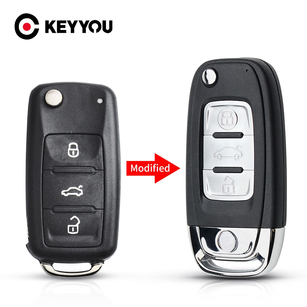KEYYOU Modified 3 Buttons Flip Folding Remote Car Case Key Shell For VW Volkswagen Polo Passat B5 Tiguan Jetta Golf Seat Skoda
