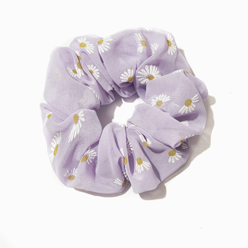 Purple Chiffon Fresh Hair Ring Rubber Band Striped Daisy Printed Hair Bands Women Hair Accessories Scrunchies Ponytail Holder