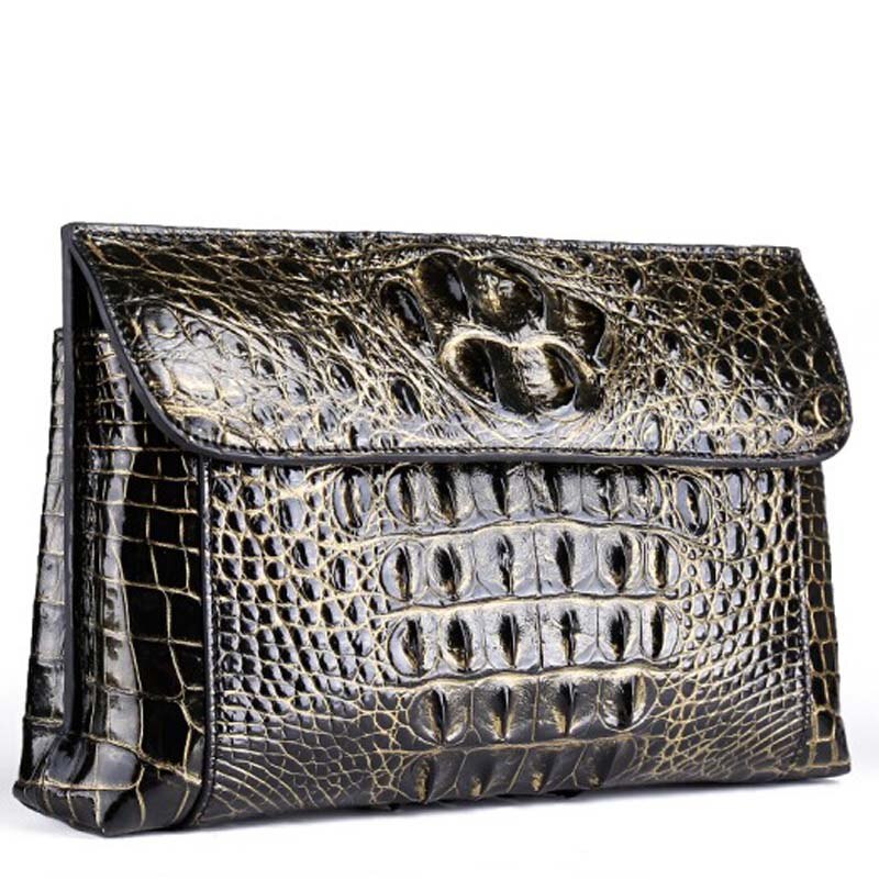 yinshang new crocodile leather men envelope bag Brush gold baglarge capacity business men clutch bag men bag 26cm17cm 6cm