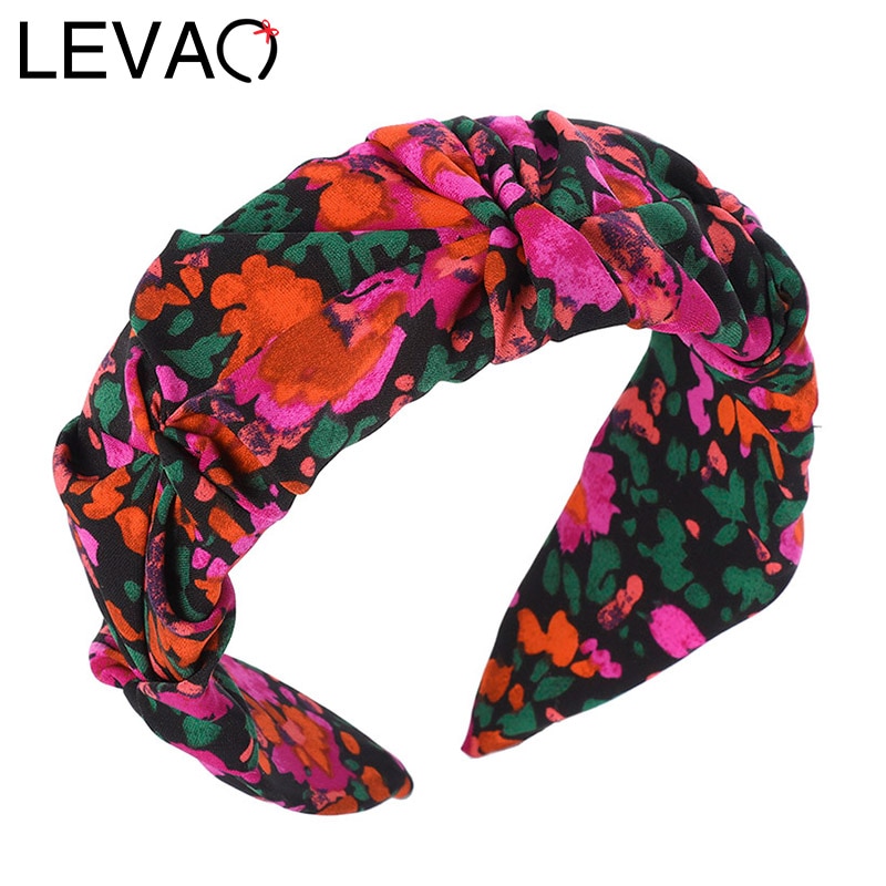 LEVAO Flower Print Headband Bezel Turban Scrunchies for Women Hairband Girls Hair Accessories Head Hoop Hair Jewelry Rubber Band