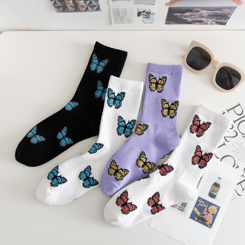 Instime New Butterfly Socks Women Streetwear Harajuku Crew Women Socks Fashion EU Size 35-40 Dropshipping Supply