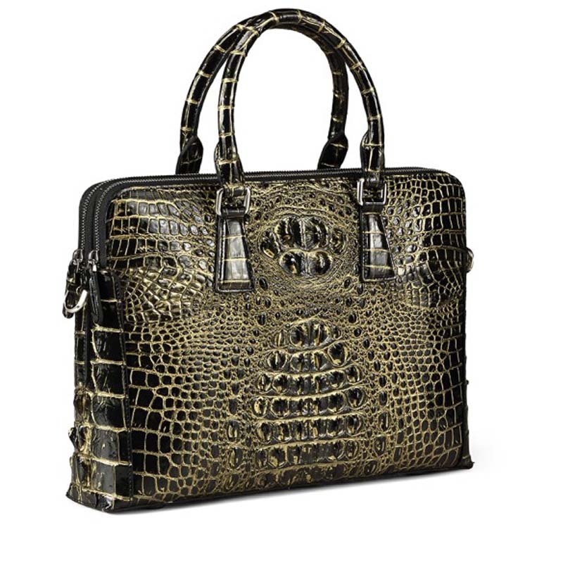 yinshang crocodile Men handbags business men briefcase Men bags crocodile bone skin Brush gold One shoulder crossbody bag