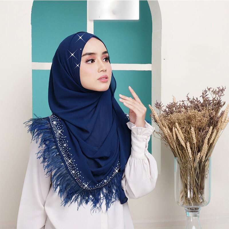 Luxury Designer Bubble Chiffon Scarf Women Muslim Hijab Scarf Shawl Wrap With Crystal Feather Scarf 100pcs/lot