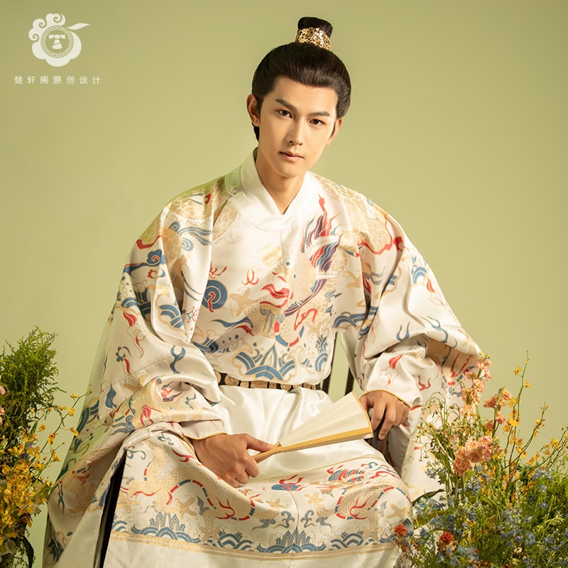 HanFu Chinese traditional clothing Eight Python Robe Round neck robe Taoist clothes Wedding clothes Men's Crew costume Film and