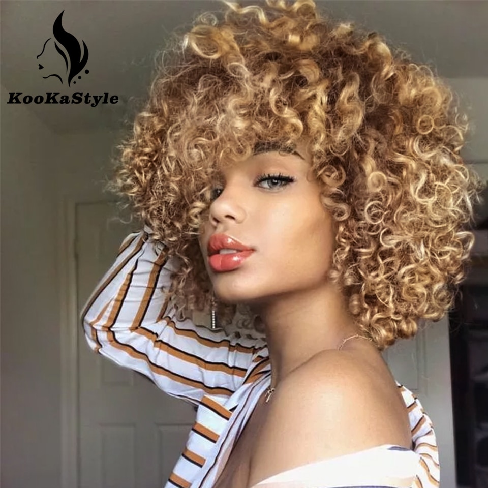 Synthetic Wigs Kinky Curly Wigs for Black Women Short Curly Wigs Afro Hair Omber Blonde/Pink Wigs Party Cosplay Wig