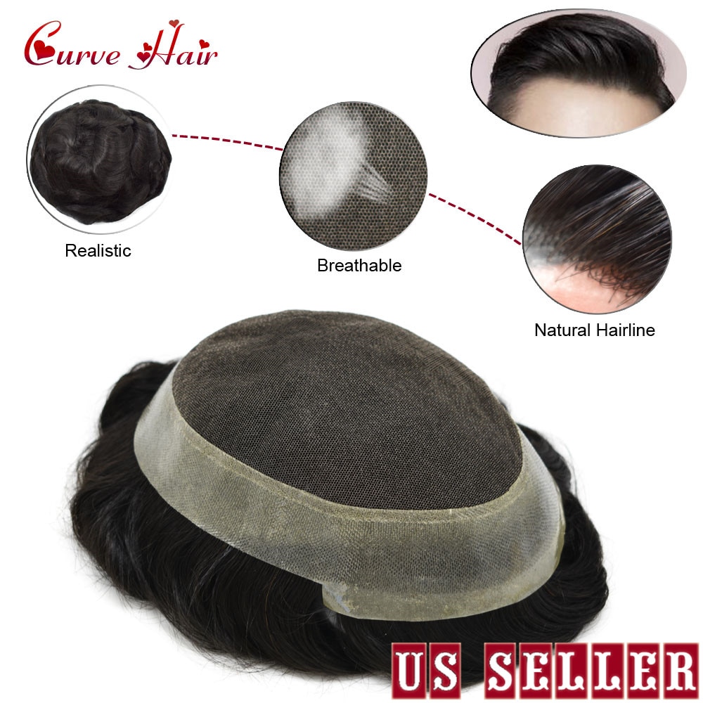 French Lace Human Hair Toupee for Men 1B Off Black French Lace With Clear Poly All Around