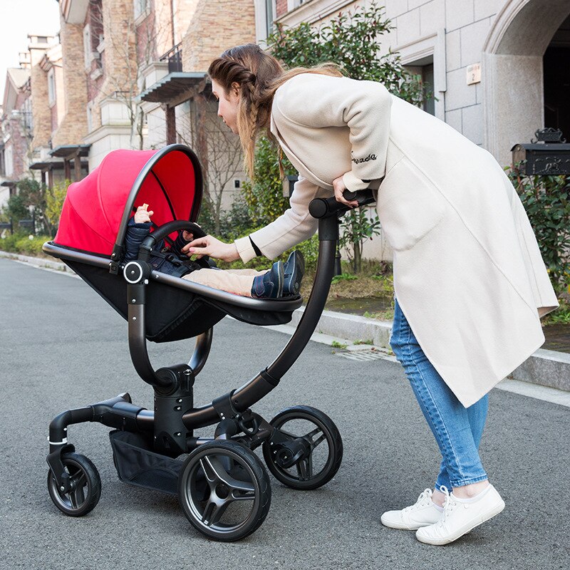 Luxury Multi-function High-grade Aluminum Alloy Baby Stroller Protable Leather Two-way Cart High Landscape Baby Carriage