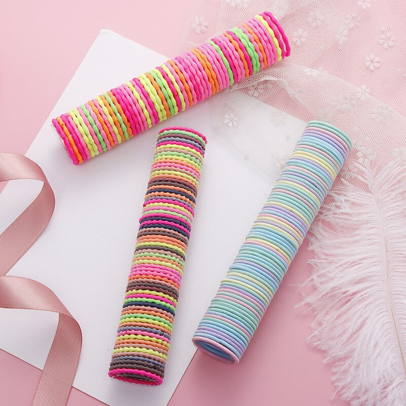 50Pcs/Set Children Colorful Basic Hair Ring Elastic Hair Bands Cute Hair Ties Girls Hair Accessories Ponytail Holder Headwear