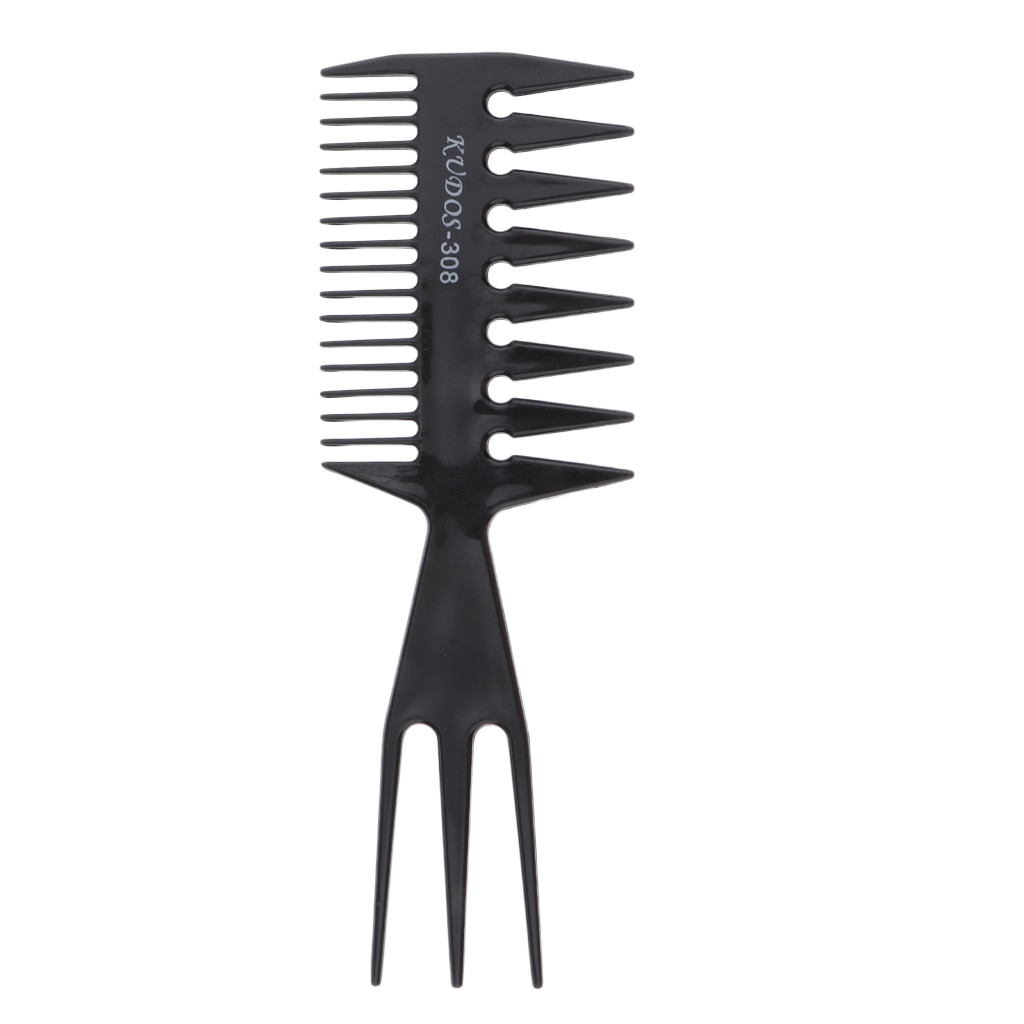 3 in 1 Plastic Men Three Sided Comb for Hairdressing, Grooming and Styling - Black