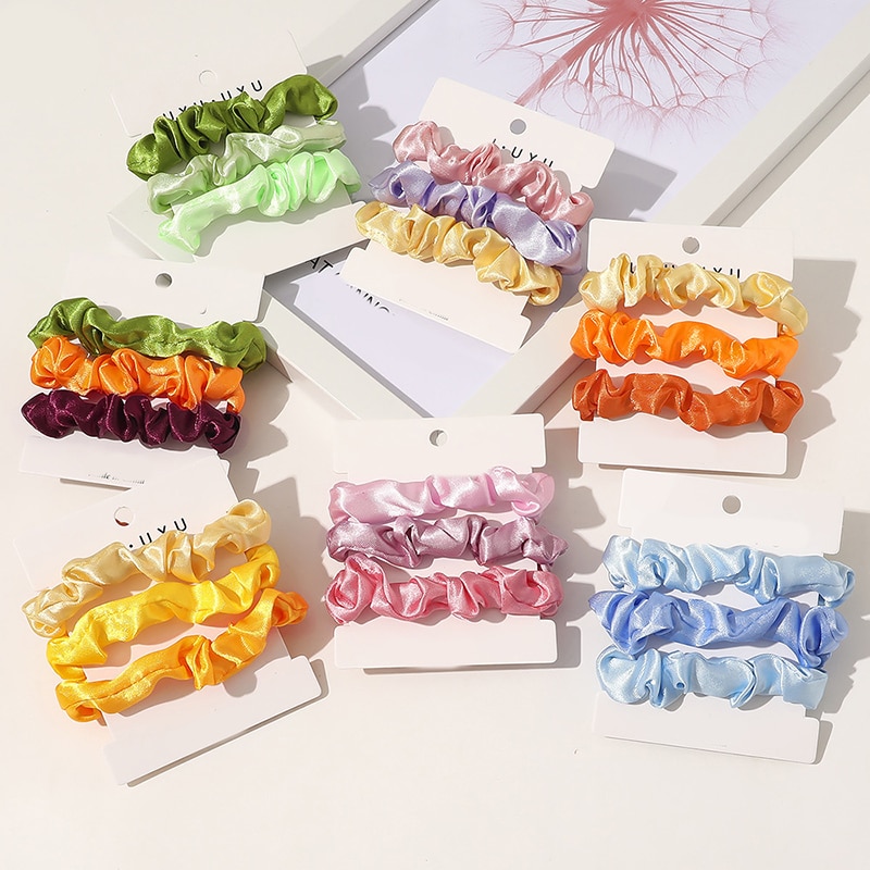 3Pcs Elastic Rubber Bands Girls Solid Color Hair Bands Gum Rope Ring Set Women Ponytail Holder Scrunchies Hair Ties Accessories