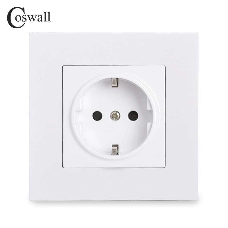 Coswall Simple Style PC Panel EU Russia Spain Power Wall Socket Grounded With Children Protective Door White Black Grey Gold 16A