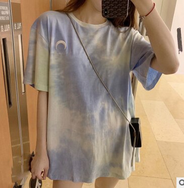 New Fashion Summer Ladies Color Tie-dye Gradient Short Sleeve Dress Casual Club Basic O Neck Pullover Tee Tops Womens Dresses