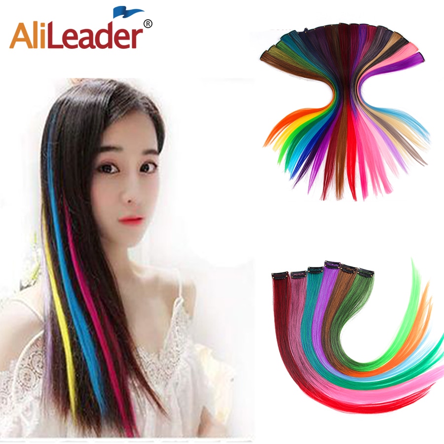 Alileader Cheap One Clip In Hair Synthetic Long Straight Clip Hairs Extensions Ombre One Clip In Hair Fake Hairs For Style Girls