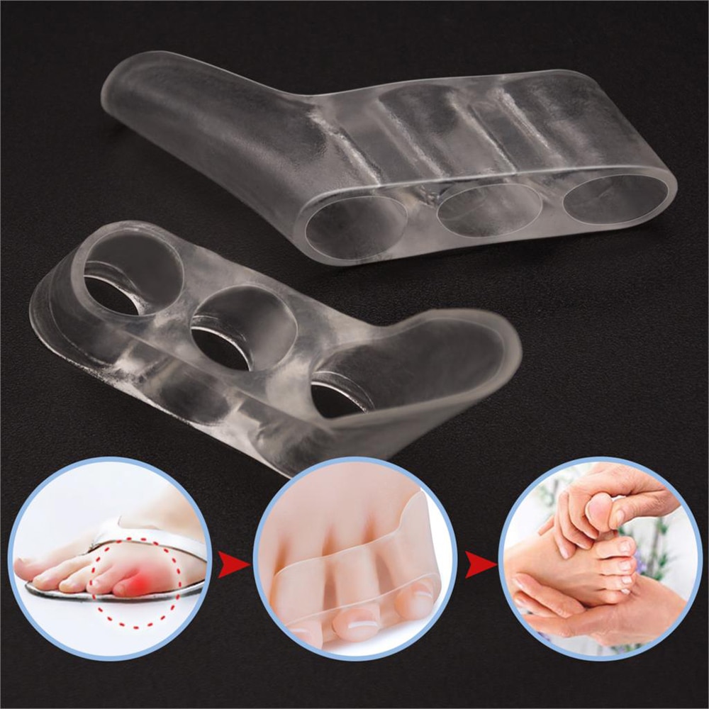 2pcs Three-hole Little Toe Separator Transparent Bunion Pain Relief Toe Straightener Protector Foot Care Tool Ladies Pain Relief