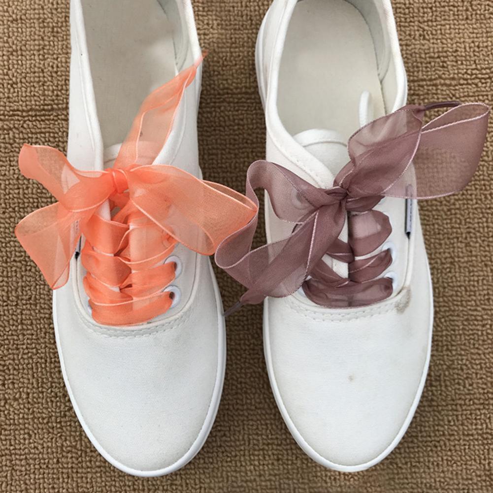 Dentelle 1Pair 2.5cm Organza Shoe Lace Flat Silk Satin Ribbon Sneaker Casual Sport Shoe Bow Strap Shoelaces Shoes Accessories