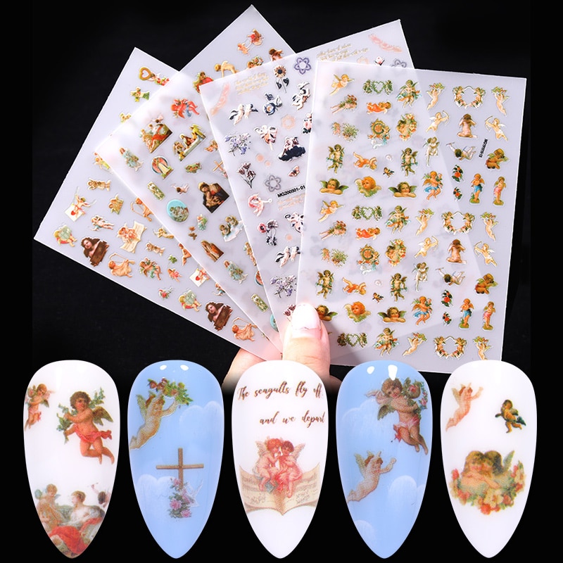 1 Pcs 3D Angel Pattern Nail Sticker Angel Flower Design Transfer Decal Nail Art Decoration In Spring And Summer Wrap Slider