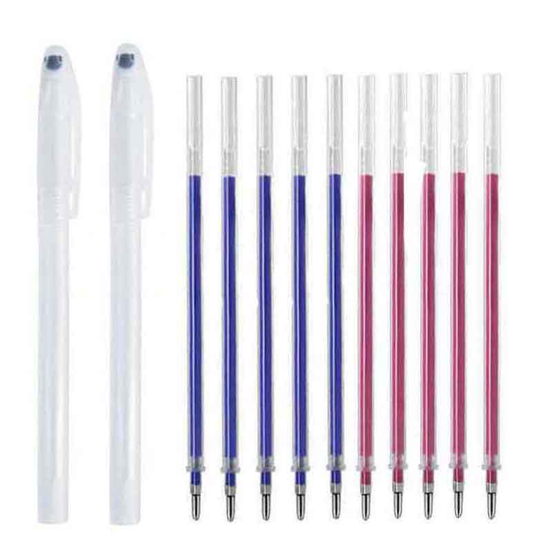 11/12pcs Fabric Marker Heat Erasable Pen Refill Set for DIY Patchwork Dressmaking High Temperature Disappearing Washable Handle