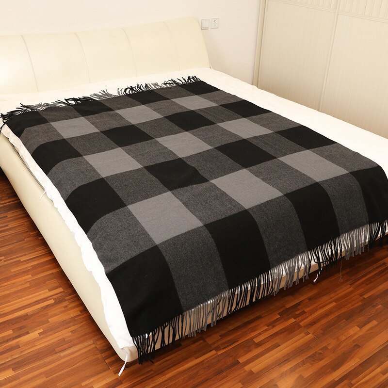 Autumn and winter 2020Inner Mongolia woollen comfortable Plaid home blanket with tassel super large shawl air conditioning shawl