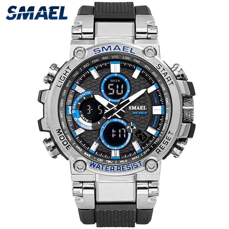 SMAEL 1803 Sport Watch Men Watches Waterproof 5Bar Dual Time Men's Military Watches Shock Resistant Alarm Clock montre homme