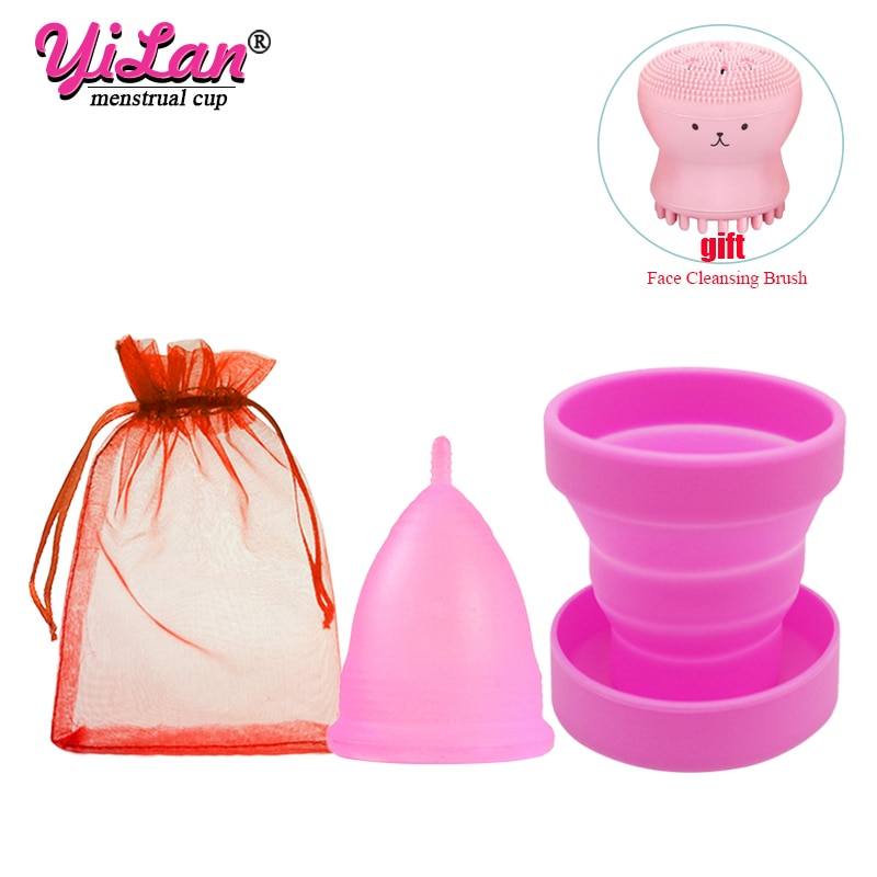 Medical Silicone Menstrual Cup&Foldable Cup Feminine Hygiene Menstrual Period Reusable Vaginal Cups gift Face Cleansing Brush