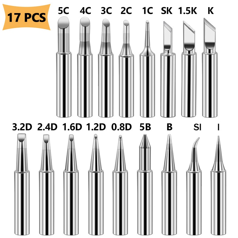 17/12/5PCS Full Size Solder Iron Tips Set Welding Accessory Copper DIY Electric Soldering Iron Replacement Tip Soldering Tool