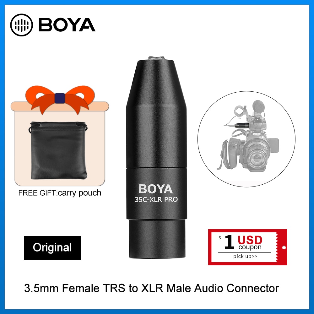 35C-XLR PRO 3.5mm (TRS) Mini-Jack Female Microphone Adapter to 3-pin XLR Male Connector with Integrated Phantom Power Converter