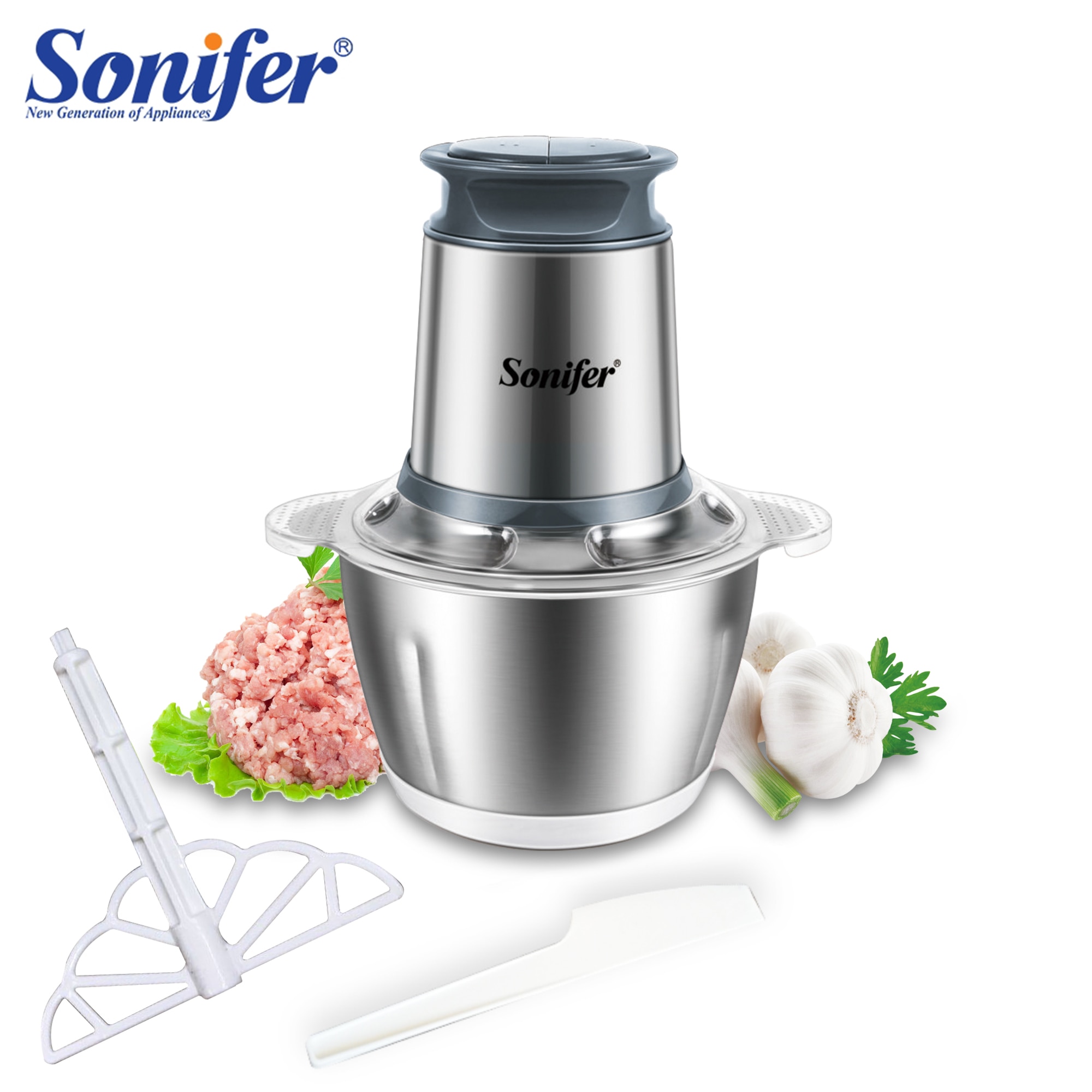 2 Speeds Stainless Steel Electric Chopper Meat Grinder Mincer Food Processor Slicer Egg Beater Vegetable Meat Grinder Sonifer