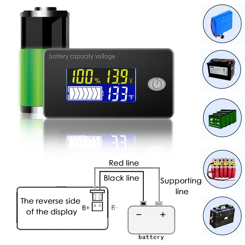 Li-ion Lifepo4 Lead acid Battery Capacity Indicator 12V 24V 36V 48V 60V 72 Display LCD Voltmeter Temperature Meter Tester JS-C35