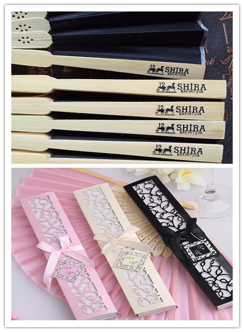 500pcs Personalized Luxurious Silk Fold hand Fan in Elegant Laser-Cut Gift Box +Party Favors/wedding Gifts+printing