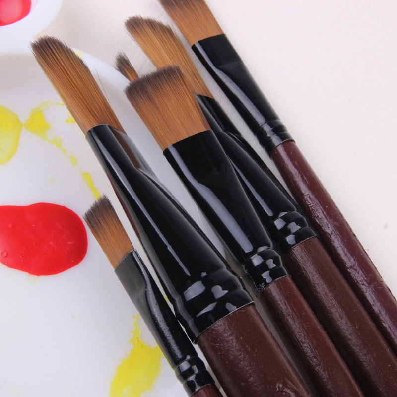 AMTMBS 6Pcs High Quality Artist Nylon Hair Wooden Handle Acrylic Oil Paint Brush Set For Drawing Painting Art Supplies