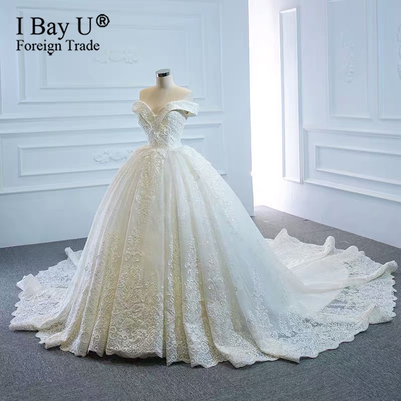 High-end 100cm Train Ivory Off Shoulder Wedding Dress 2020 Beading Sparkle Robe Sexy Bridal Gowns vestido de novia