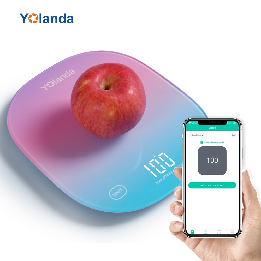 Yolanda 5kg Smart Kitchen Scale Bluetooth APP Electronic Scales Food Weight Balance Weighing Measuring Tool Nutrition Analysis