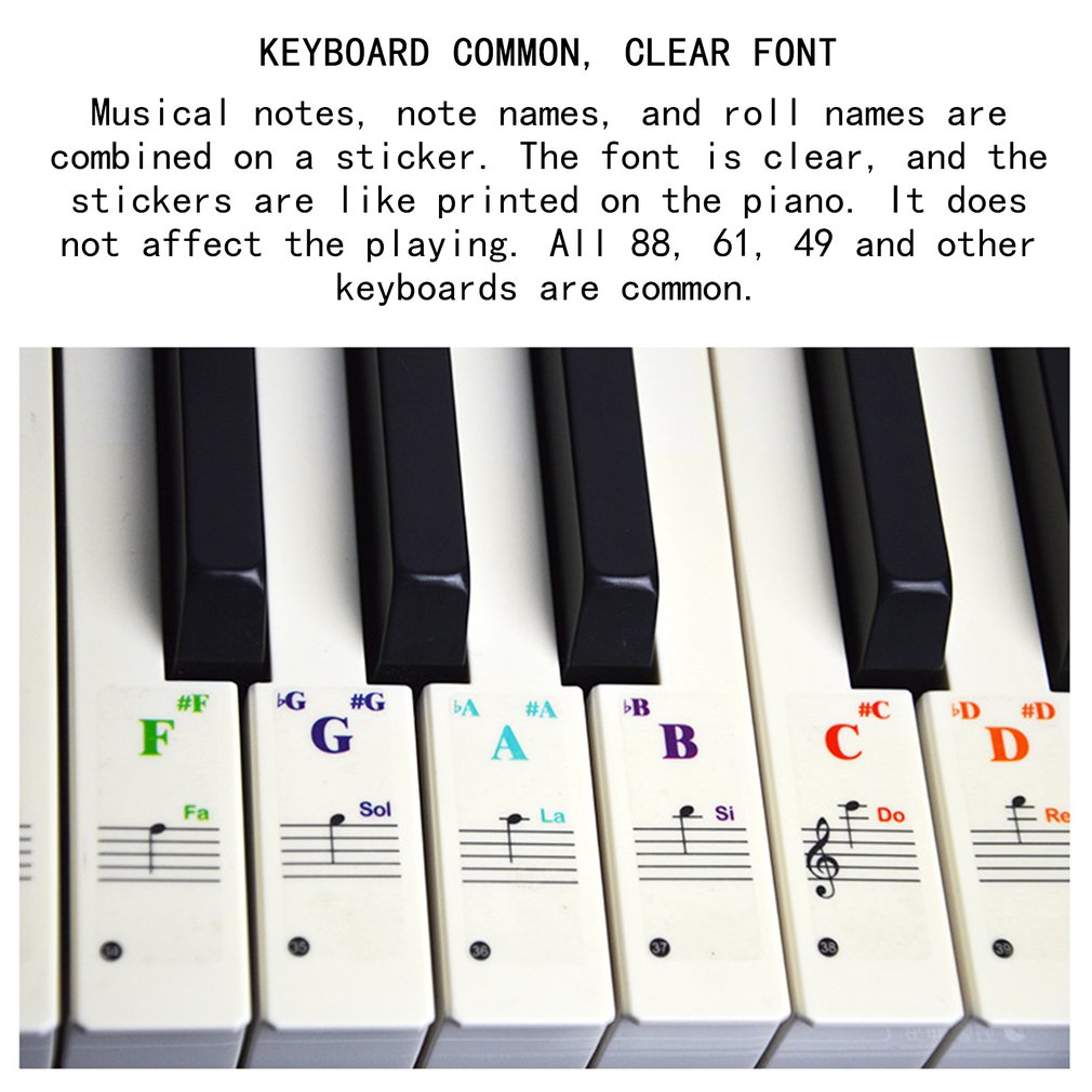 Piano Sticker For Keys-Removable Coating For 88 Keyboards Staff Notation Stickers Piano Keyboard Stickers Colorful