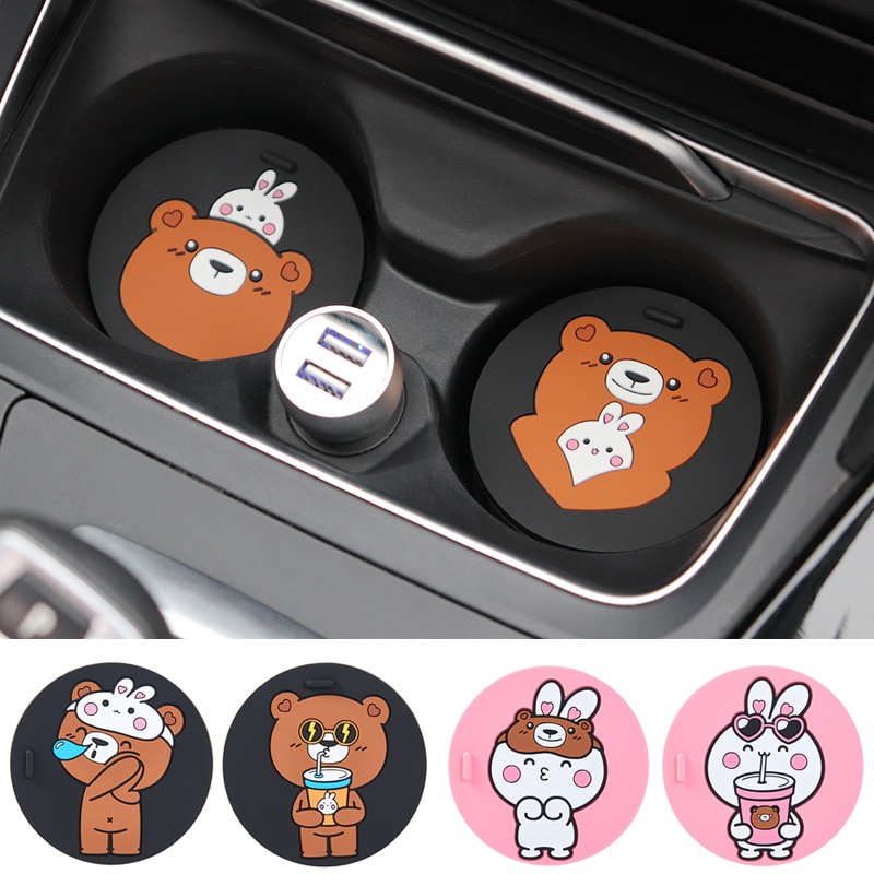 Cartoon Silicone Car Mug Coaster Portable Home Office Milk Coffee Mug Cup Mat Non-slip Car Cup Mats Cute Animals Cup Pad Coaster