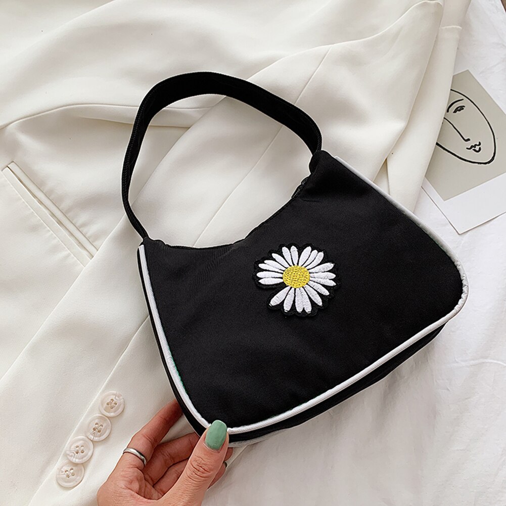 Fashion Flower Daisy Women Handbag Lady Canvas Casual Underarm Shoulder Bags Female Summer Daily Travel Tote Handbags