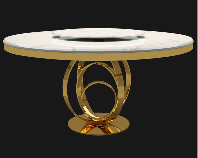 Post modern light luxury stainless steel round simple marble dining table chair combination designer creative dining table