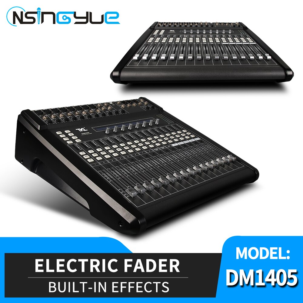 DM1405 Professional Stage 14 Channel Digital Audio Mixer Mechanical Pusher DJ Mixer Console with Built-in Effects 9 Scenes