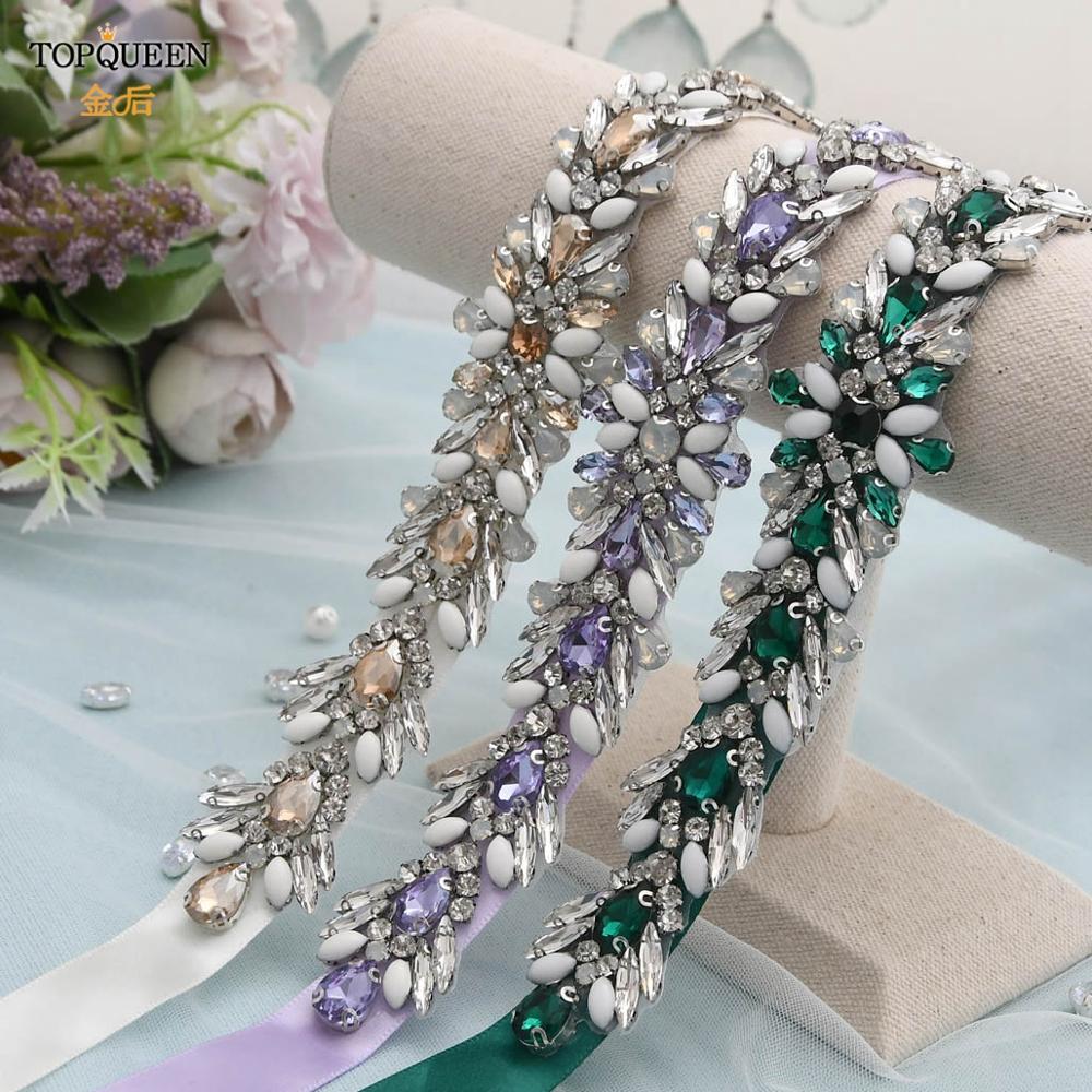 TOPQUEEN S476 Colorful Rhinestone Belt Bride Belt for Wedding Belt for Dress Formal Dresses Handmade Beaded Belts Maternity Sash