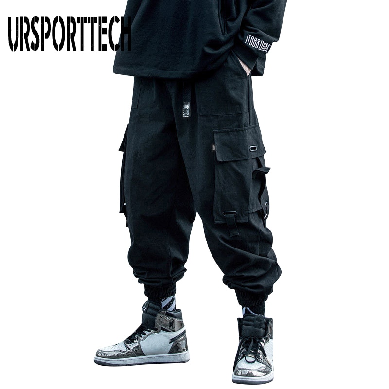 URSPORTTECH 2020 Black Cargo Pants Men Hip Hop Autumn Harem Pant Streetwear Harajuku Jogger Sweatpant Cotton Trousers Male Pants