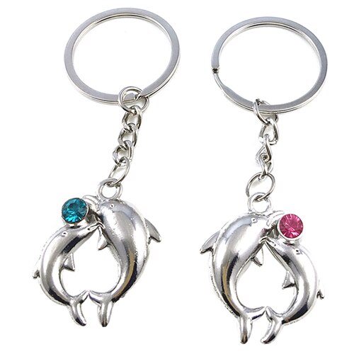 1 Pair Romantic Lovers Alloy Key Chain Distinctive Couple Dolphin Keychain Lovely Gifts For Women Girls High Quality