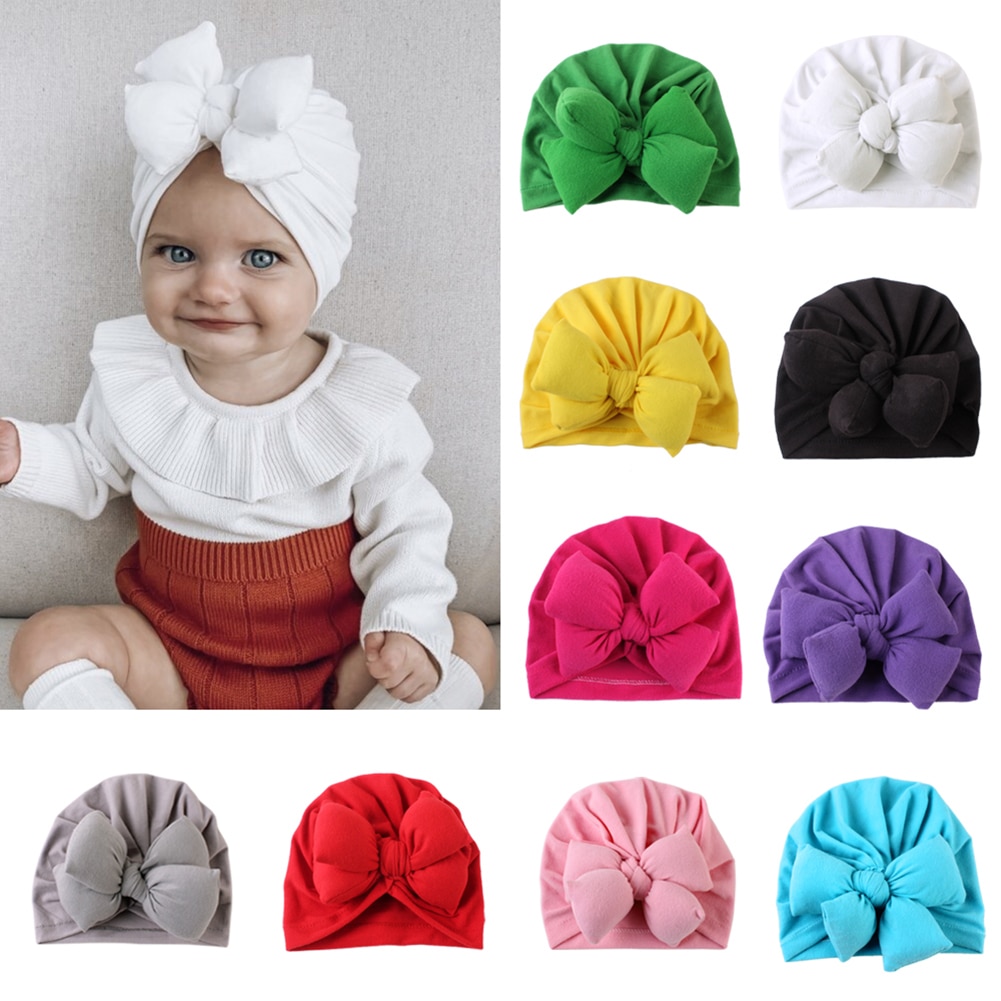 2020 Baby Accessories Cute Newborn Baby Girls Children Turban Soft Silk Bow Hat Cap Wrap Headwear Headband