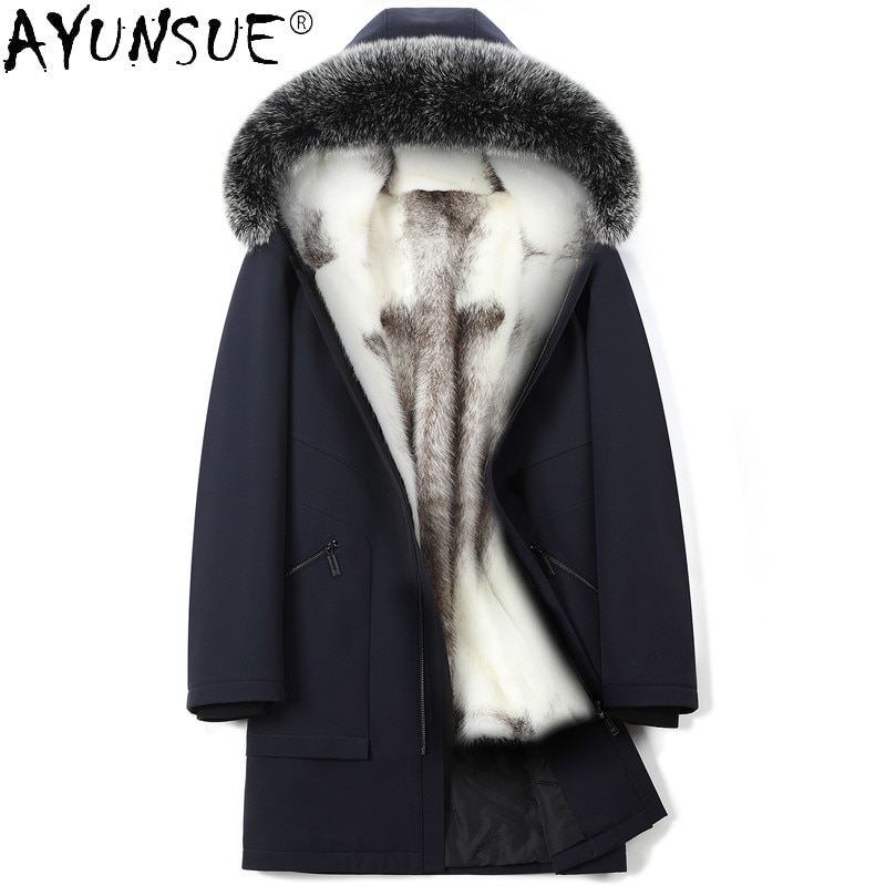 AYUNSUE 2020 Natural Mink Fur Coat Men Winter Jacket Warm Parkas Real Fur Jacket Long Luxury Coats Fox Fur Parka Hombre 2021-