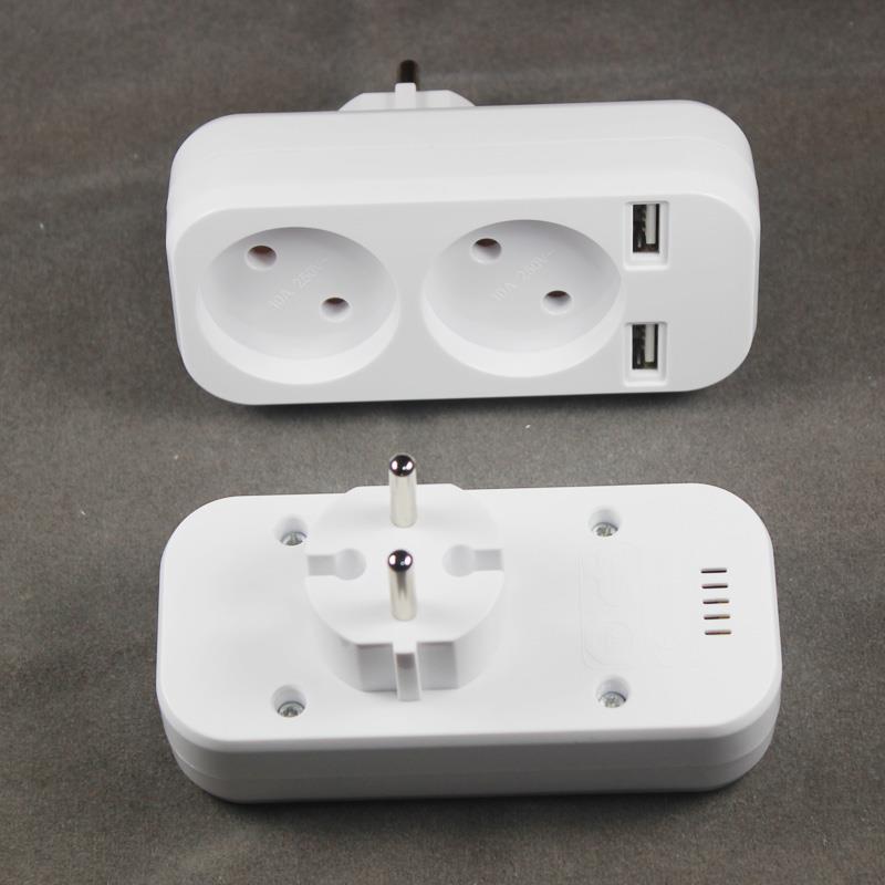 European style dual socket with dual USB 5V 2A output, plug adapter, free shipping