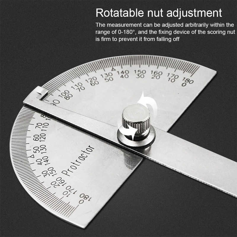 180 Degree Adjustable Multifunction Stainless Steel Roundhead Ruler Mathematics Measuring Tool Hand Operated Tools