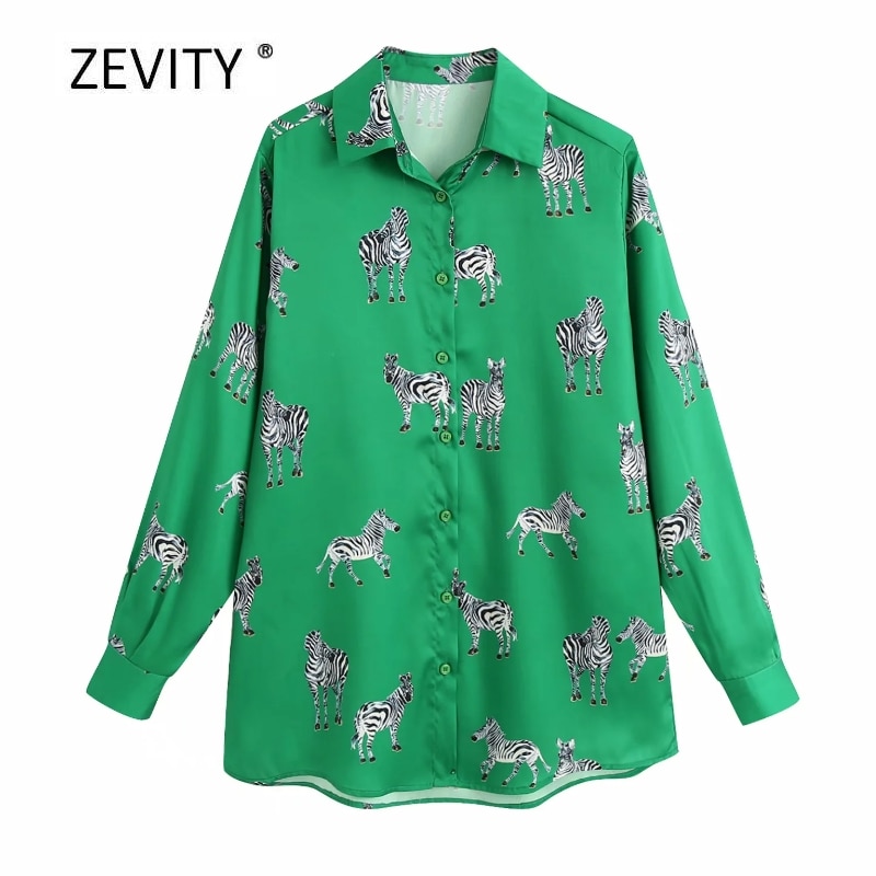 women fashion animal printing casual smock blouse office ladies long sleeve business shirt female zebra pattern chic tops LS6953