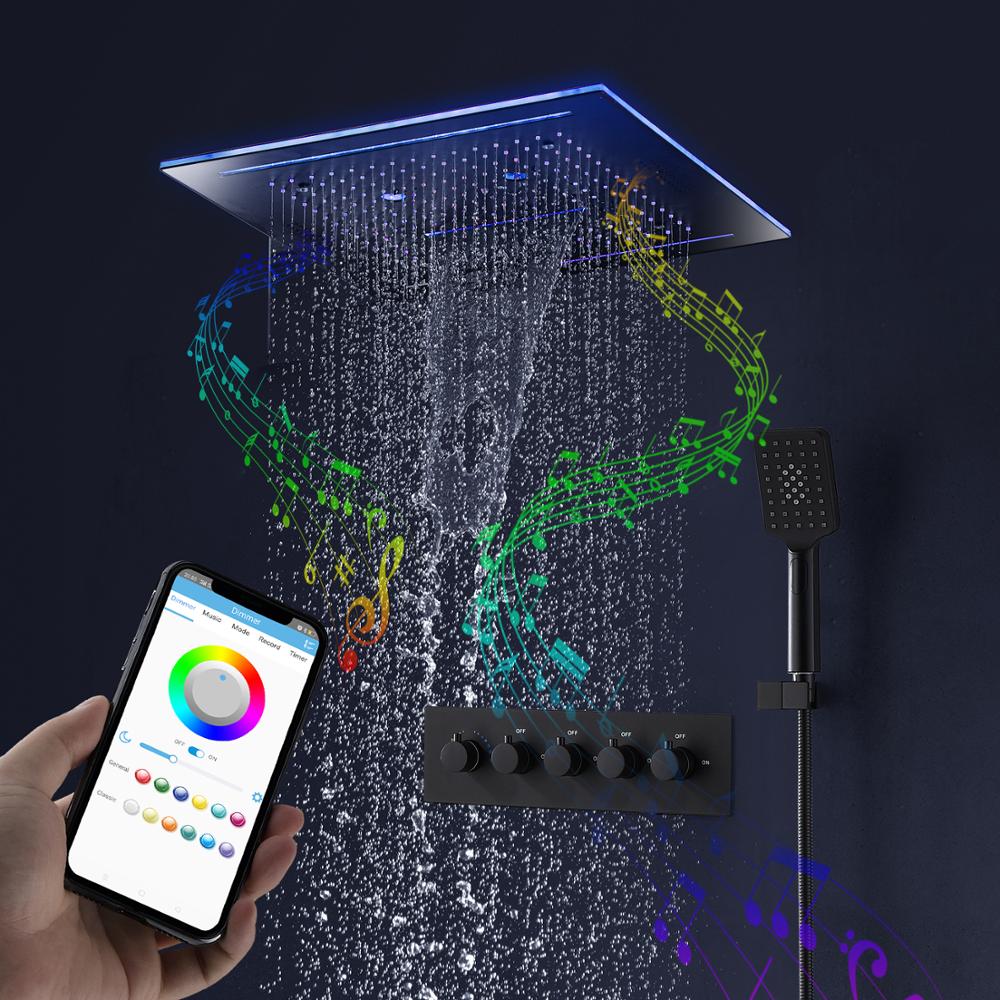 40 CM Square Colorful LED Ceiling Shower Head Faucet Set Rainfall Waterfall SPA Massage Bath Rain Shower Mixer